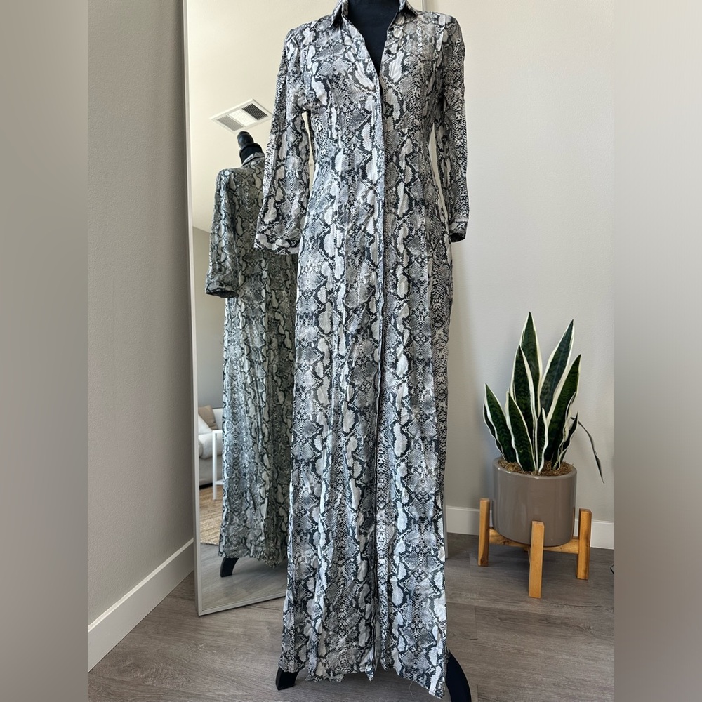 Maxi grey snake print button up dress